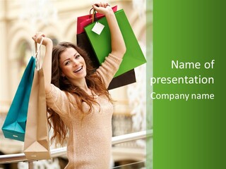 A Woman Holding Shopping Bags In Her Hands PowerPoint Template