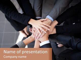 A Group Of People Putting Their Hands Together PowerPoint Template