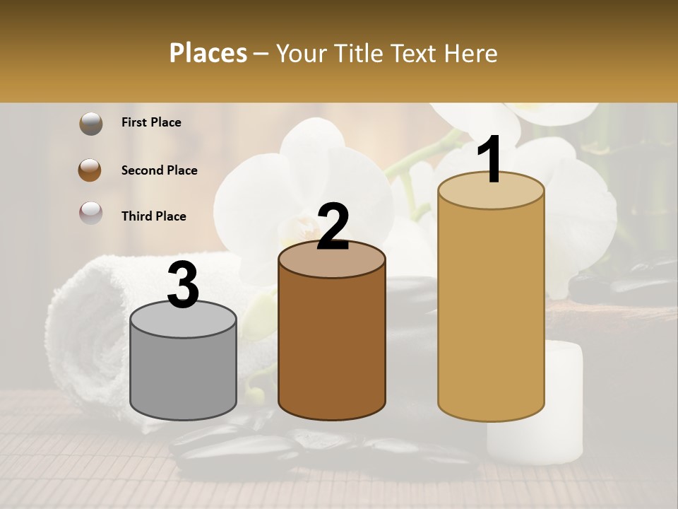 A White Candle And Some Black Rocks On A Table PowerPoint Template