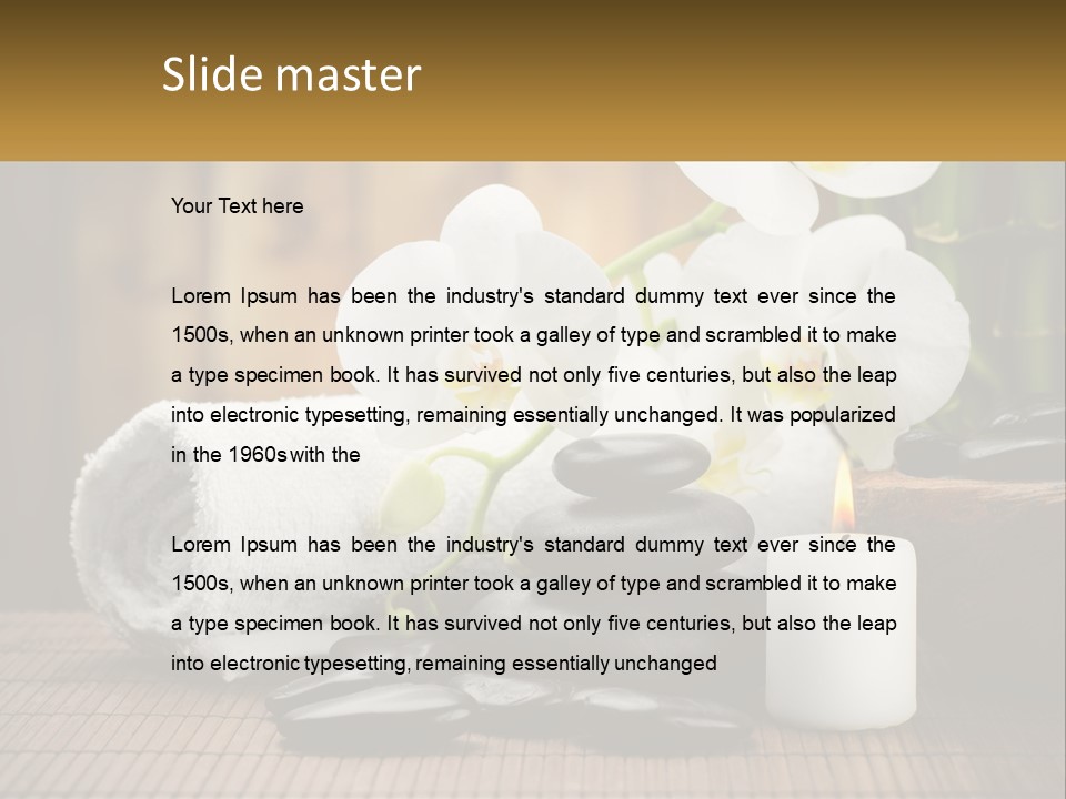 A White Candle And Some Black Rocks On A Table PowerPoint Template