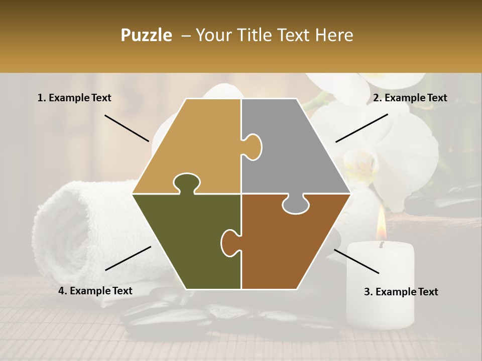 A White Candle And Some Black Rocks On A Table PowerPoint Template