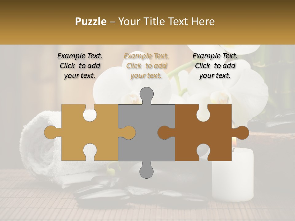 A White Candle And Some Black Rocks On A Table PowerPoint Template