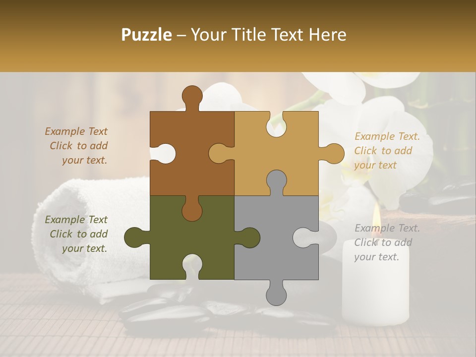 A White Candle And Some Black Rocks On A Table PowerPoint Template