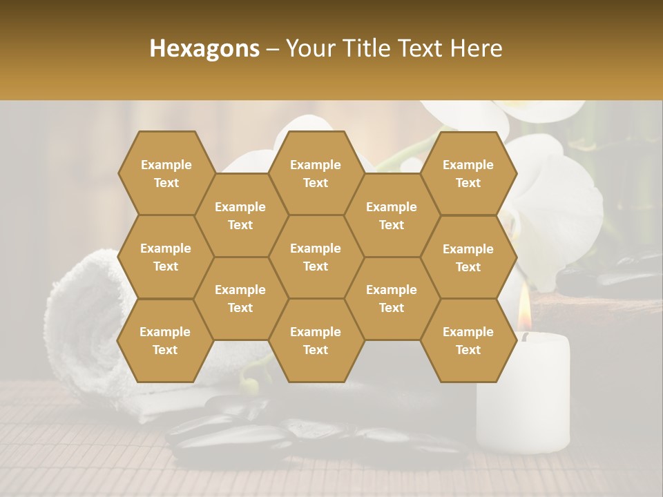 A White Candle And Some Black Rocks On A Table PowerPoint Template