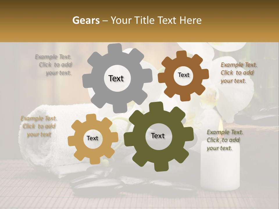 A White Candle And Some Black Rocks On A Table PowerPoint Template