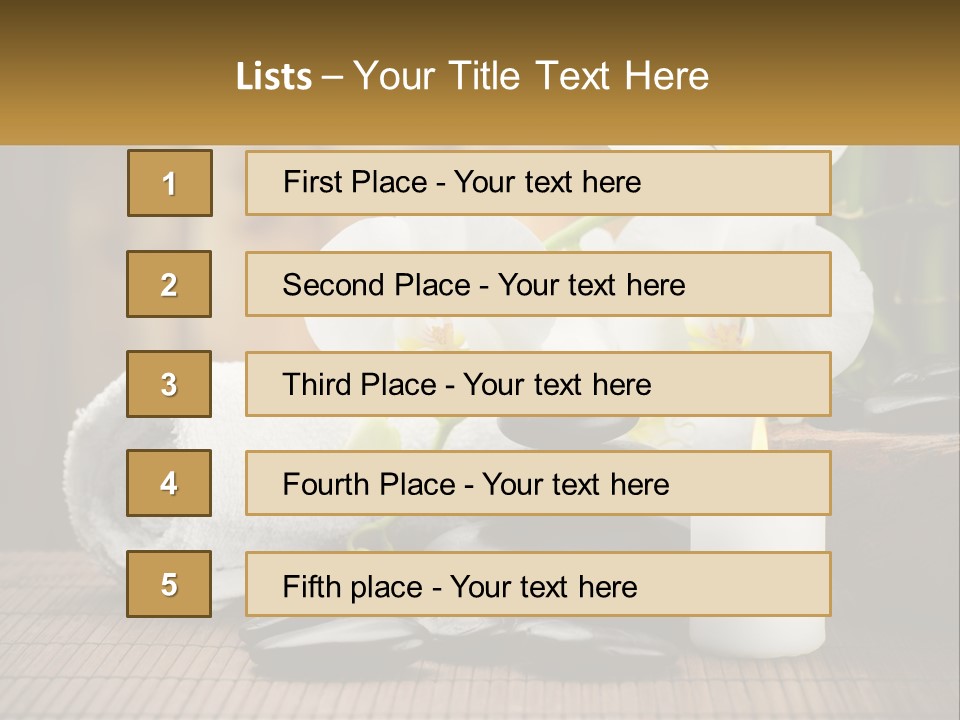 A White Candle And Some Black Rocks On A Table PowerPoint Template