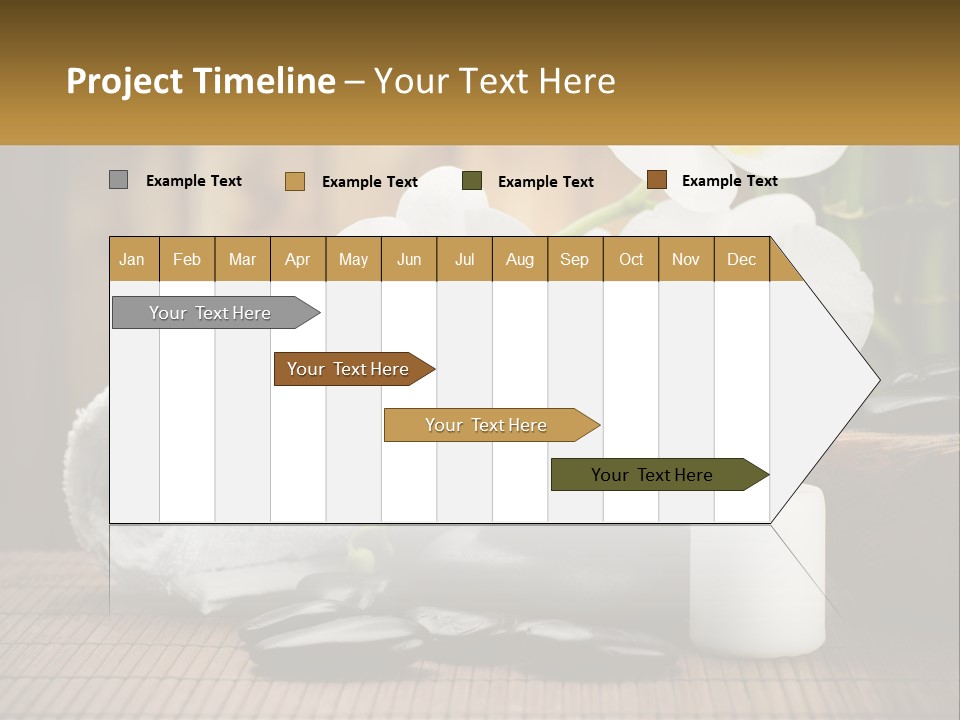 A White Candle And Some Black Rocks On A Table PowerPoint Template