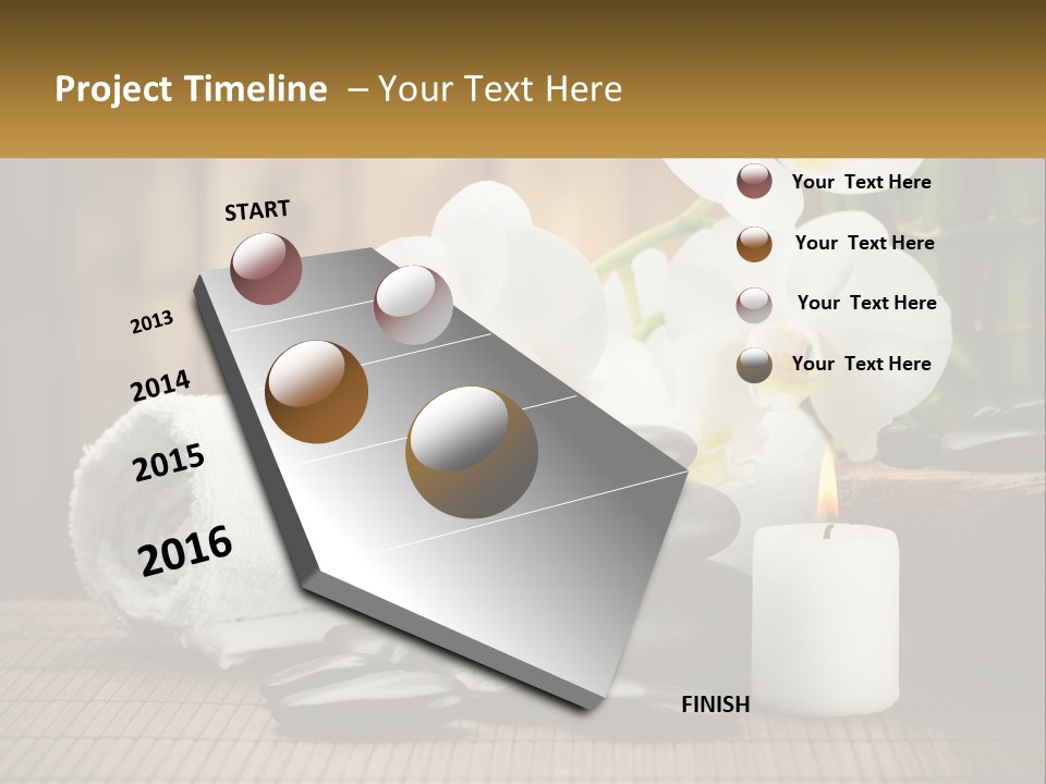 A White Candle And Some Black Rocks On A Table PowerPoint Template