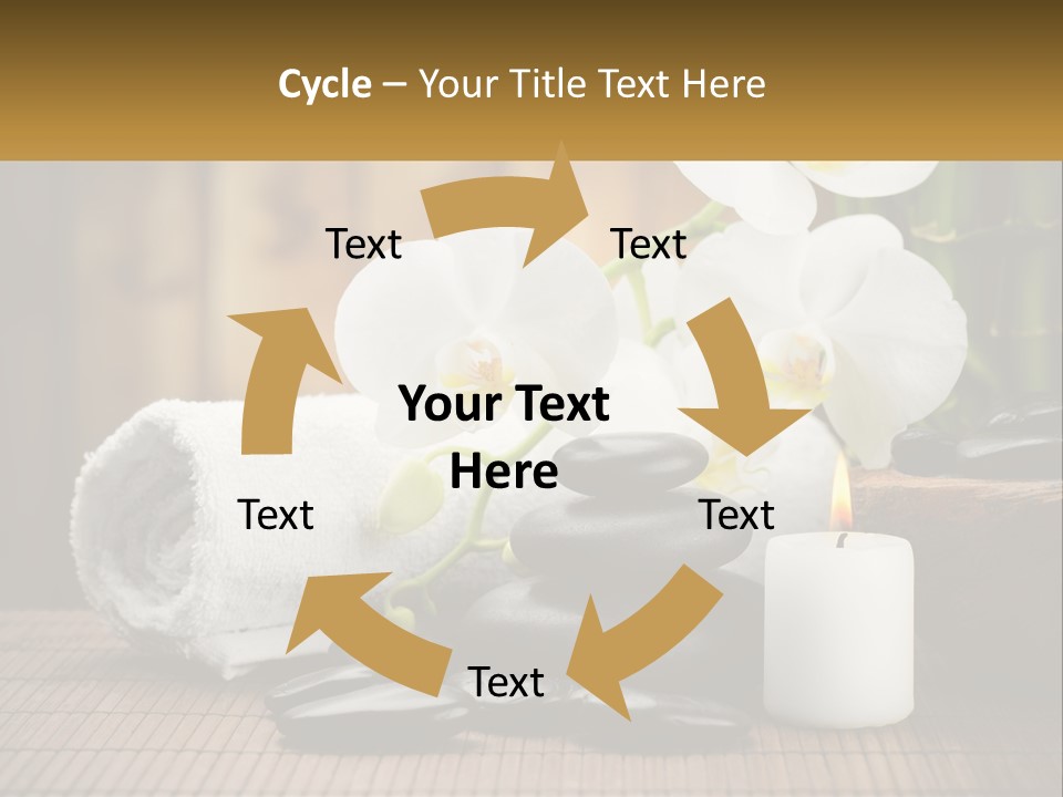 A White Candle And Some Black Rocks On A Table PowerPoint Template