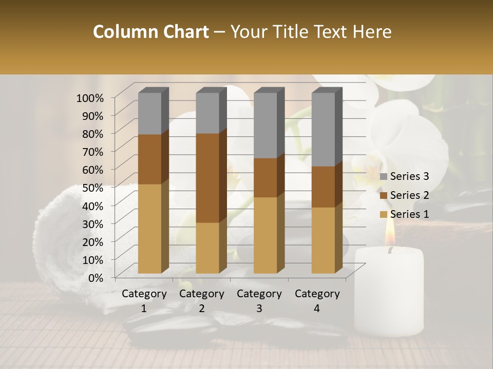 A White Candle And Some Black Rocks On A Table PowerPoint Template