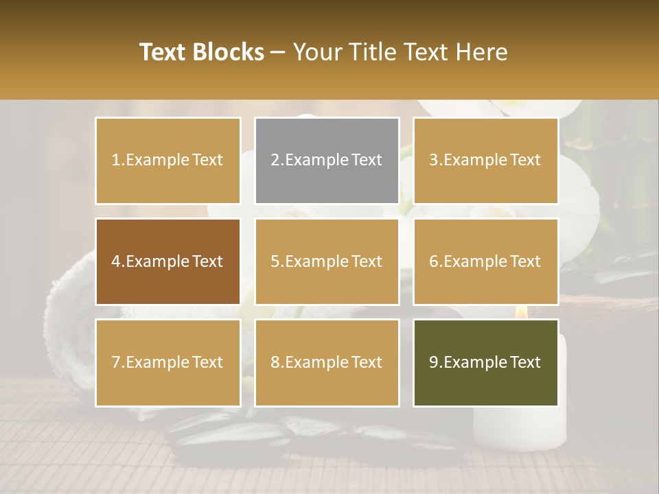 A White Candle And Some Black Rocks On A Table PowerPoint Template