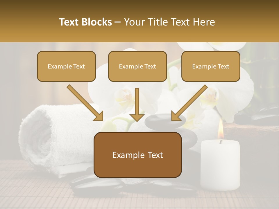 A White Candle And Some Black Rocks On A Table PowerPoint Template