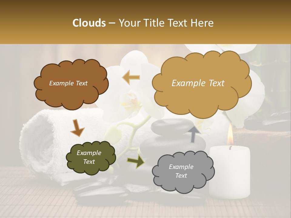 A White Candle And Some Black Rocks On A Table PowerPoint Template
