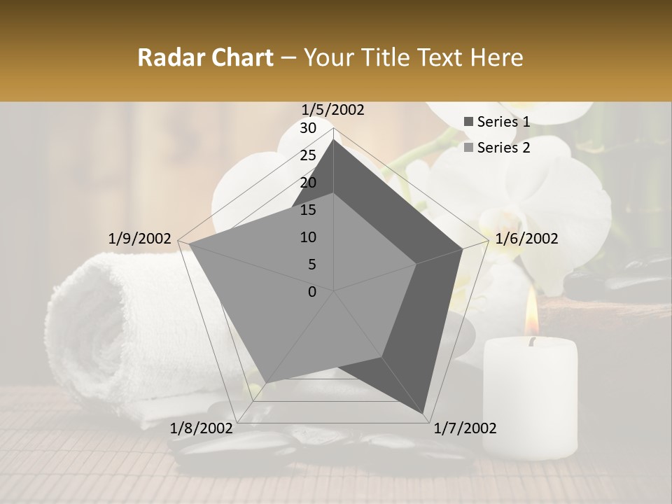 A White Candle And Some Black Rocks On A Table PowerPoint Template