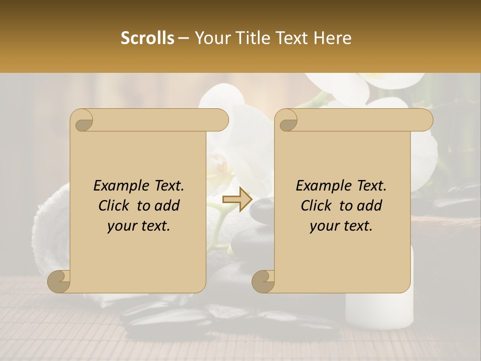 A White Candle And Some Black Rocks On A Table PowerPoint Template