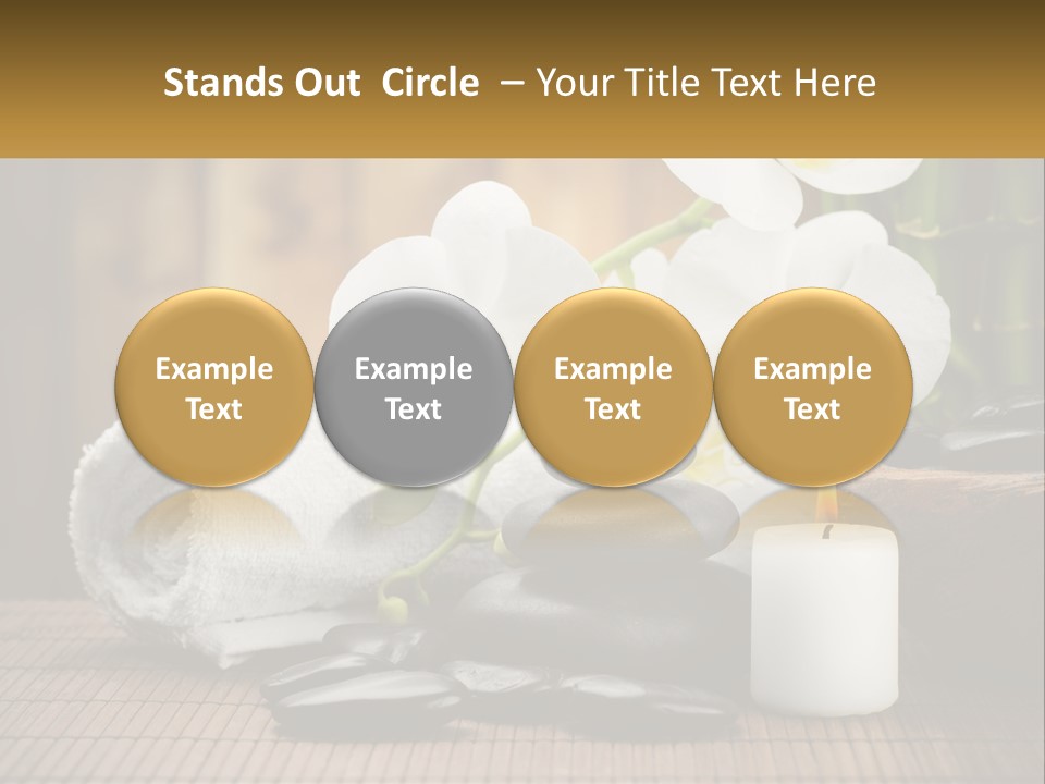 A White Candle And Some Black Rocks On A Table PowerPoint Template