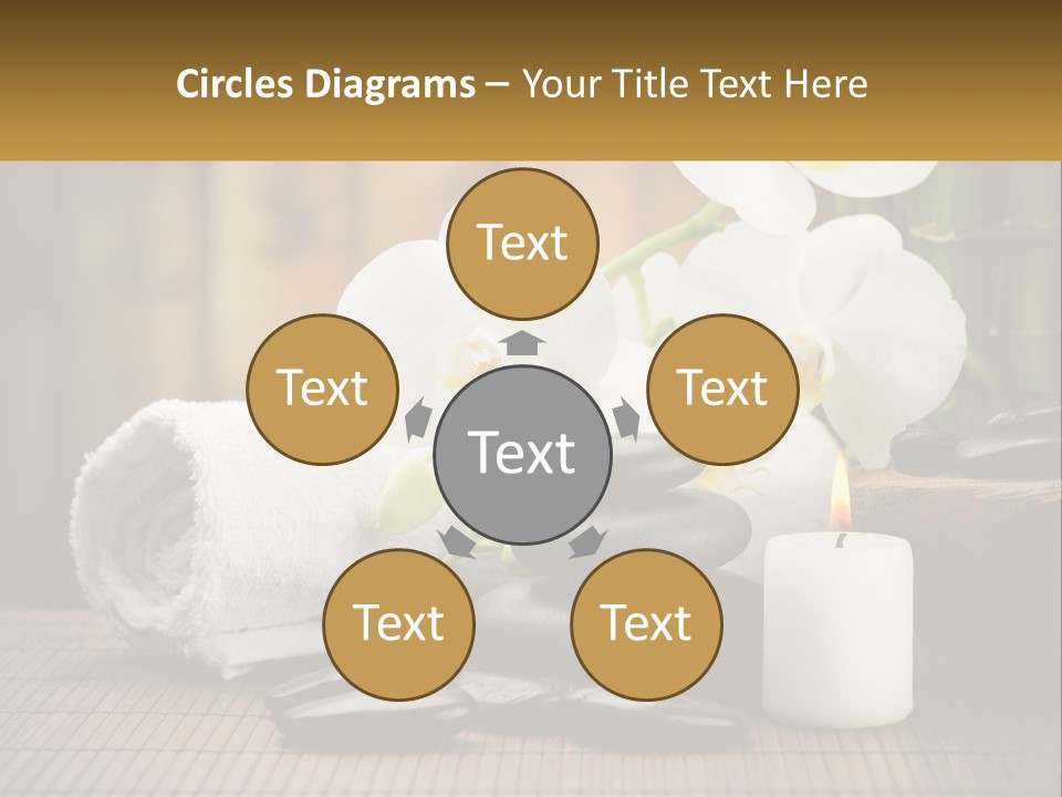 A White Candle And Some Black Rocks On A Table PowerPoint Template