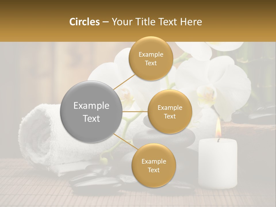 A White Candle And Some Black Rocks On A Table PowerPoint Template