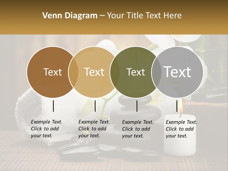 A White Candle And Some Black Rocks On A Table PowerPoint Template