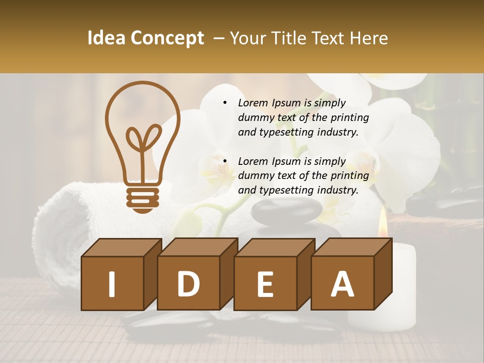 A White Candle And Some Black Rocks On A Table PowerPoint Template