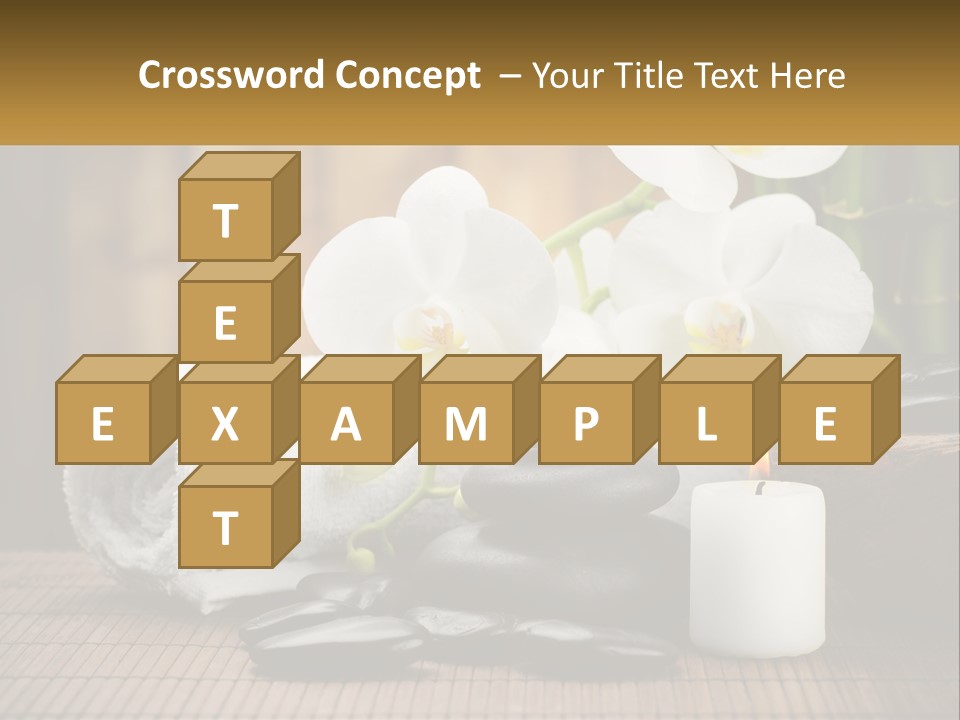 A White Candle And Some Black Rocks On A Table PowerPoint Template