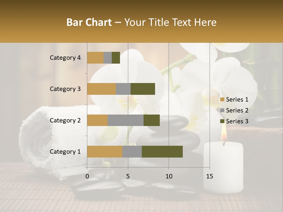 A White Candle And Some Black Rocks On A Table PowerPoint Template