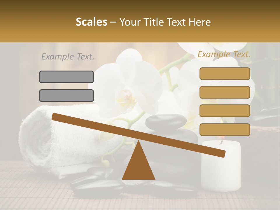 A White Candle And Some Black Rocks On A Table PowerPoint Template