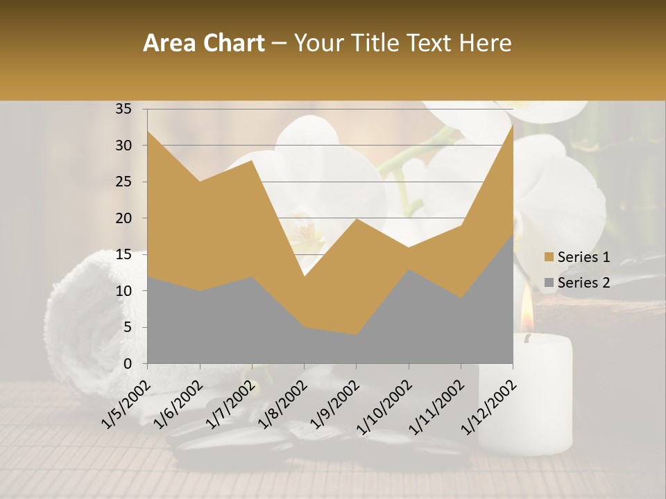 A White Candle And Some Black Rocks On A Table PowerPoint Template