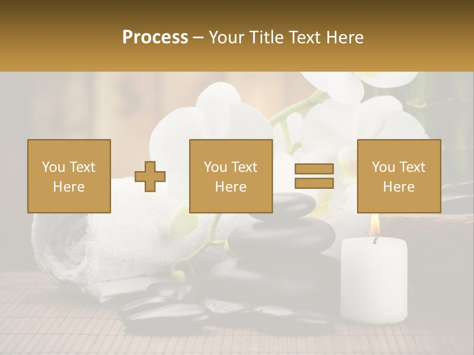 A White Candle And Some Black Rocks On A Table PowerPoint Template