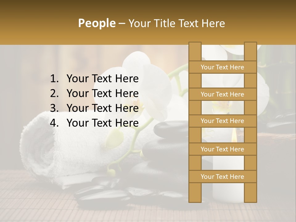 A White Candle And Some Black Rocks On A Table PowerPoint Template