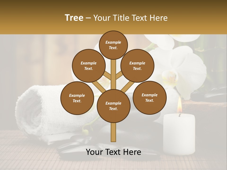 A White Candle And Some Black Rocks On A Table PowerPoint Template