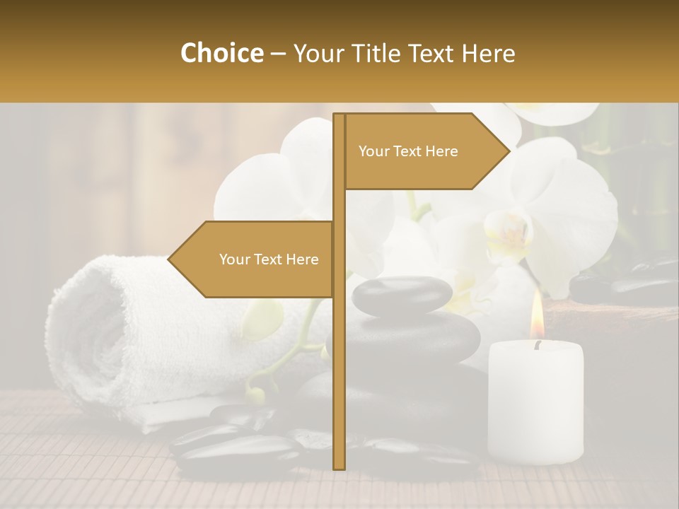 A White Candle And Some Black Rocks On A Table PowerPoint Template