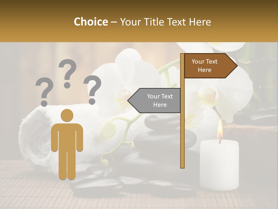 A White Candle And Some Black Rocks On A Table PowerPoint Template