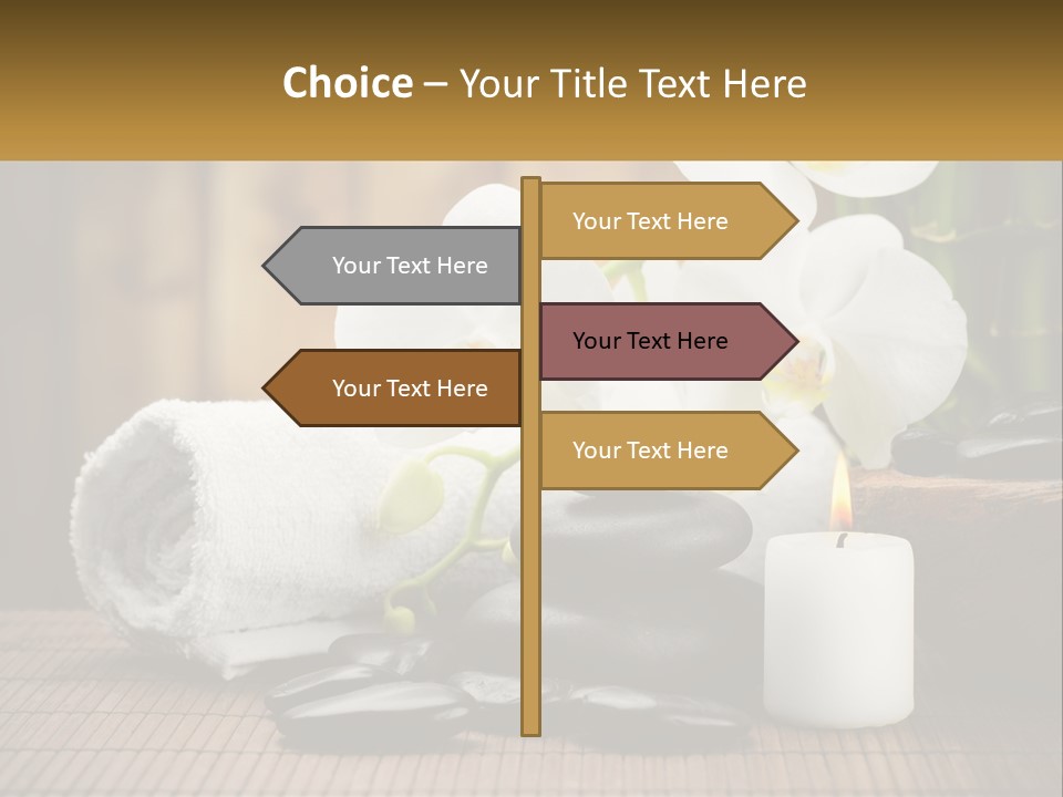 A White Candle And Some Black Rocks On A Table PowerPoint Template