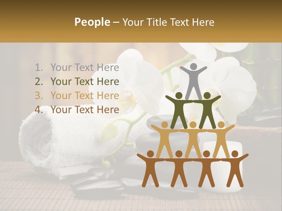 A White Candle And Some Black Rocks On A Table PowerPoint Template