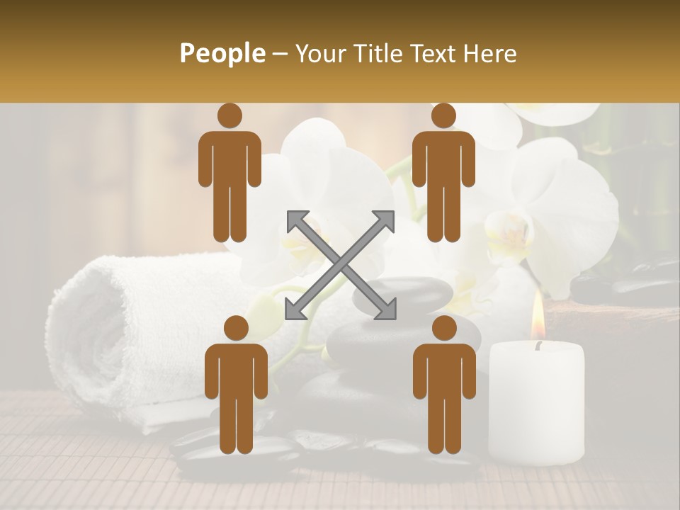 A White Candle And Some Black Rocks On A Table PowerPoint Template