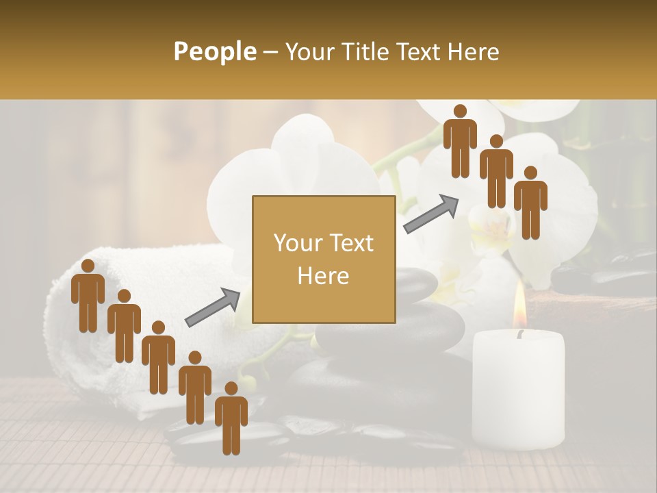 A White Candle And Some Black Rocks On A Table PowerPoint Template