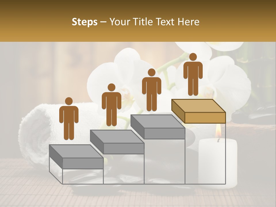 A White Candle And Some Black Rocks On A Table PowerPoint Template