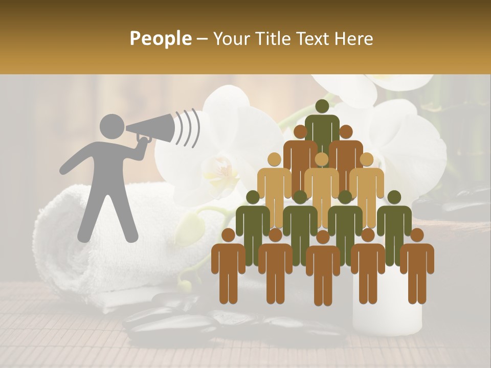 A White Candle And Some Black Rocks On A Table PowerPoint Template