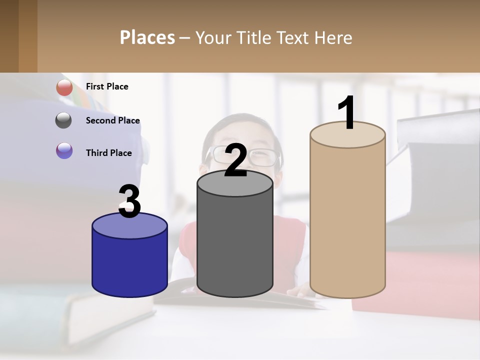 A Young Boy Sitting At A Table With A Pile Of Books PowerPoint Template