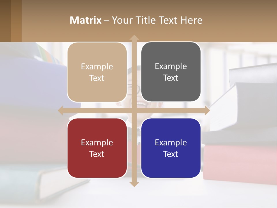 A Young Boy Sitting At A Table With A Pile Of Books PowerPoint Template