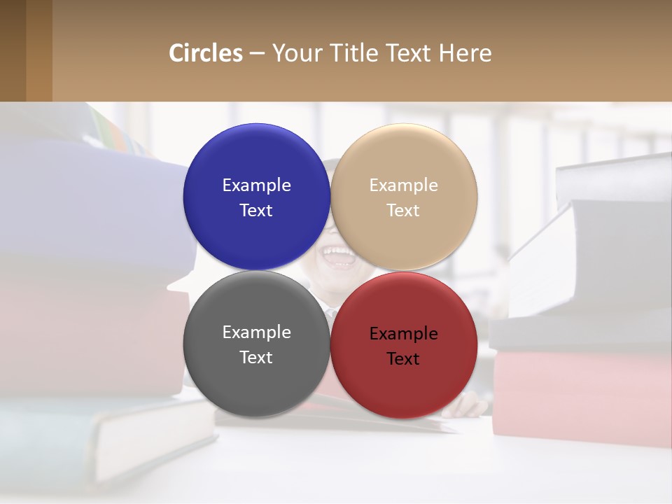 A Young Boy Sitting At A Table With A Pile Of Books PowerPoint Template