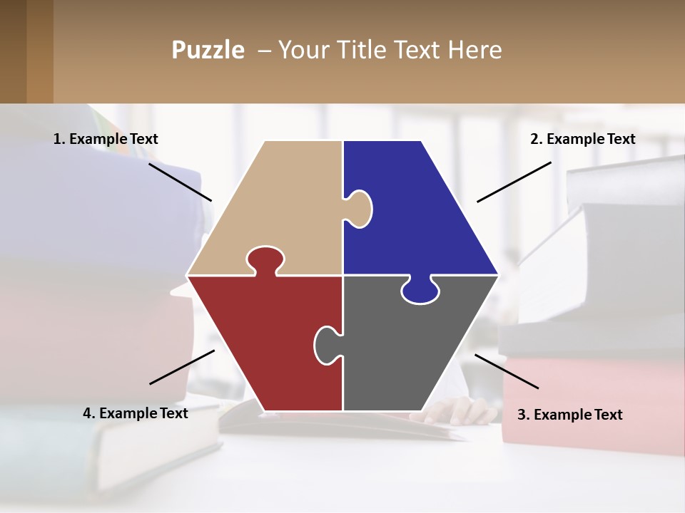 A Young Boy Sitting At A Table With A Pile Of Books PowerPoint Template