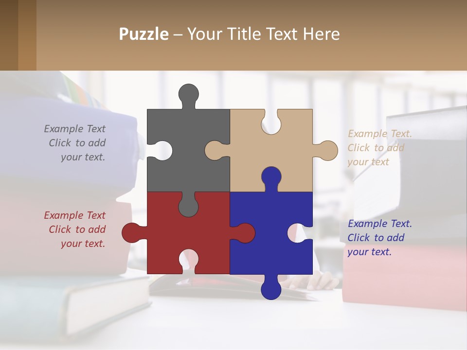 A Young Boy Sitting At A Table With A Pile Of Books PowerPoint Template