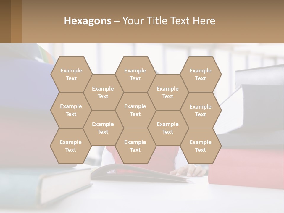 A Young Boy Sitting At A Table With A Pile Of Books PowerPoint Template