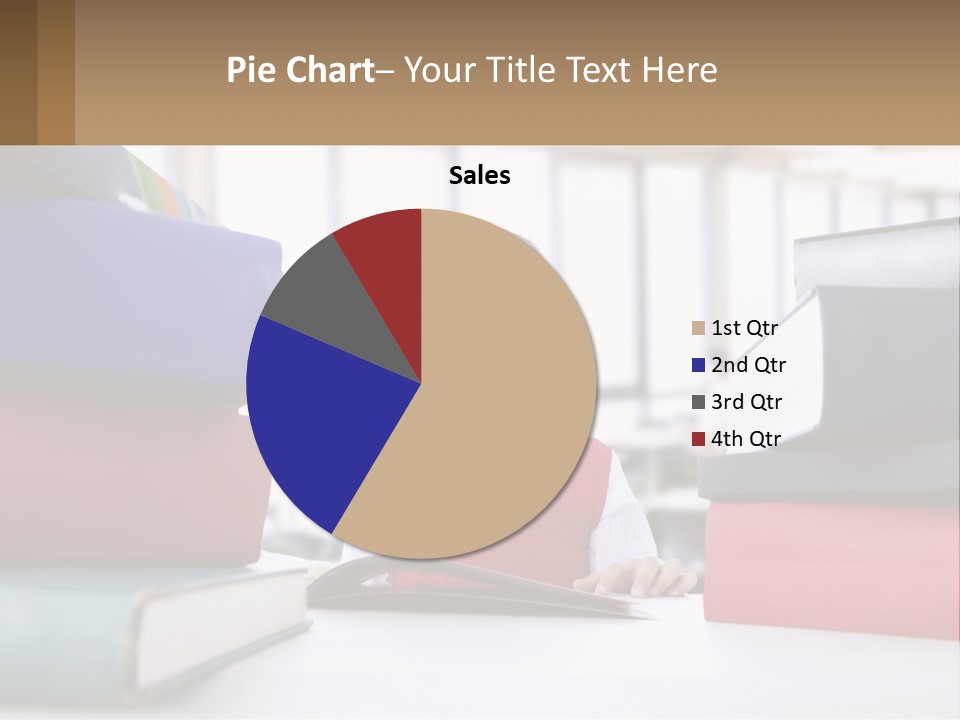 A Young Boy Sitting At A Table With A Pile Of Books PowerPoint Template