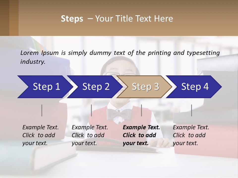 A Young Boy Sitting At A Table With A Pile Of Books PowerPoint Template