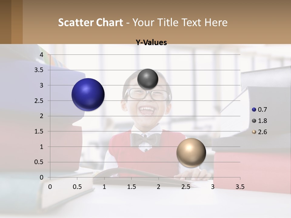 A Young Boy Sitting At A Table With A Pile Of Books PowerPoint Template