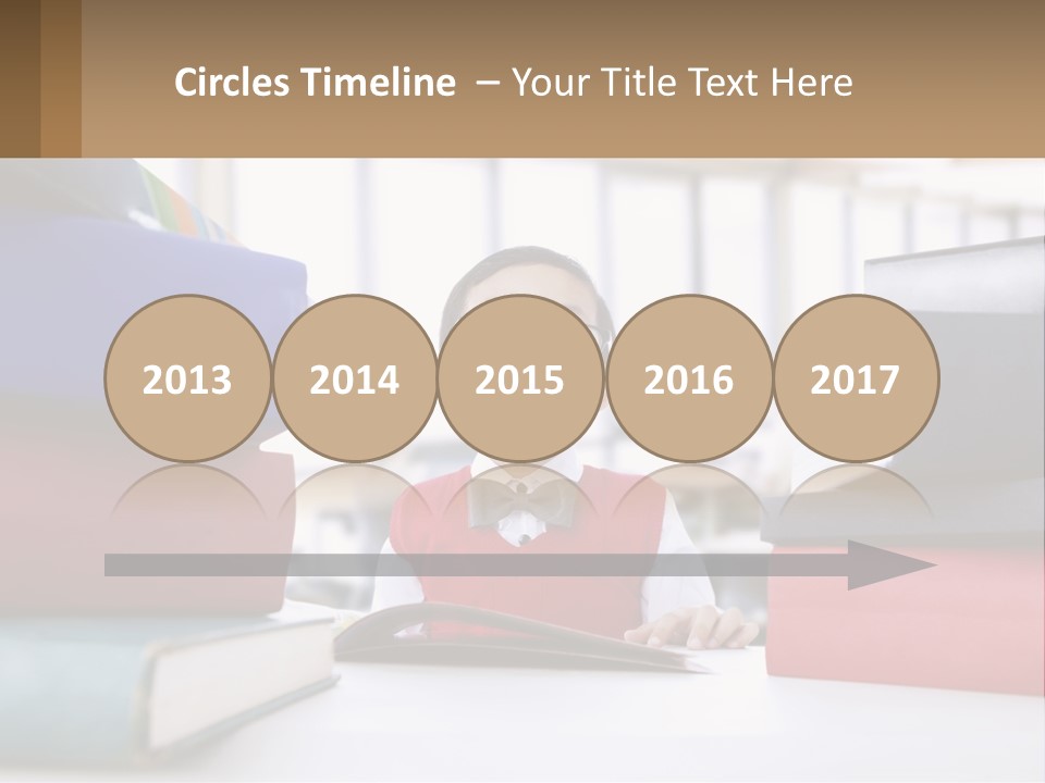 A Young Boy Sitting At A Table With A Pile Of Books PowerPoint Template