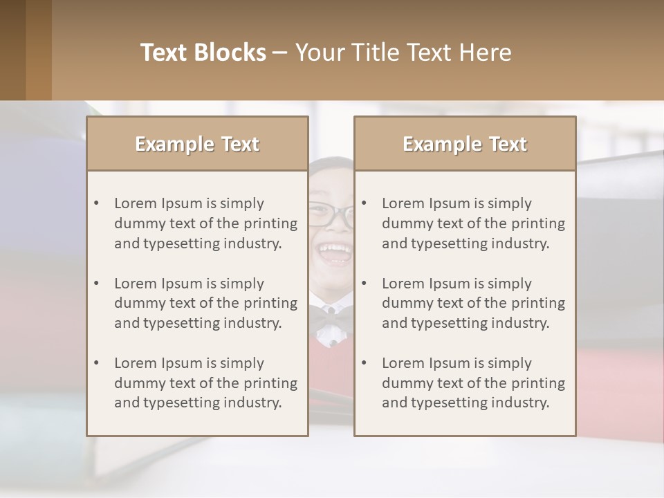 A Young Boy Sitting At A Table With A Pile Of Books PowerPoint Template
